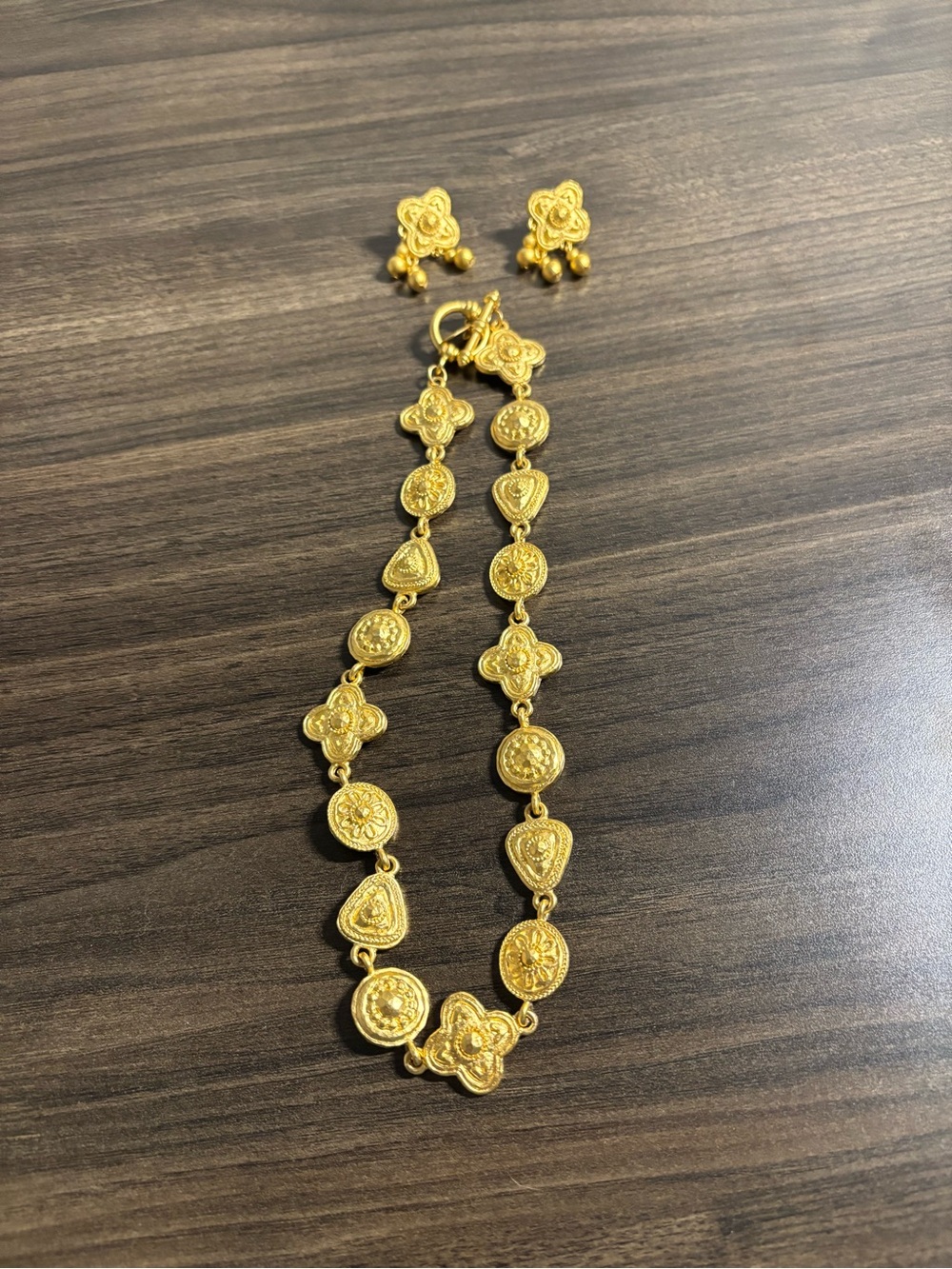 Premier Designs Gold Floral and Coin Link Necklace with Matching Studs